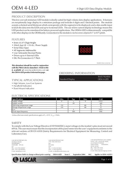 Lascar OEM 4-LED 4 Digit LED Data Display Module Datasheet - cover page