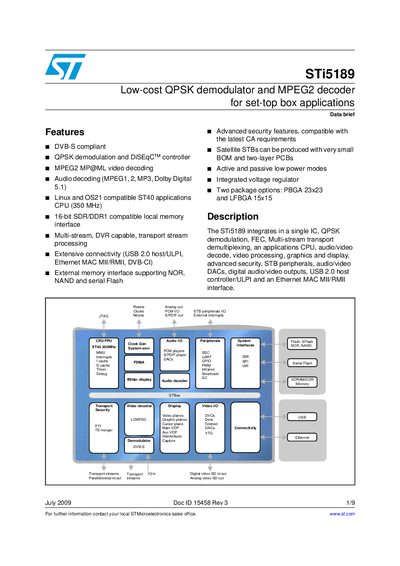 STMicroelectronics STi5189 Datasheet - cover page