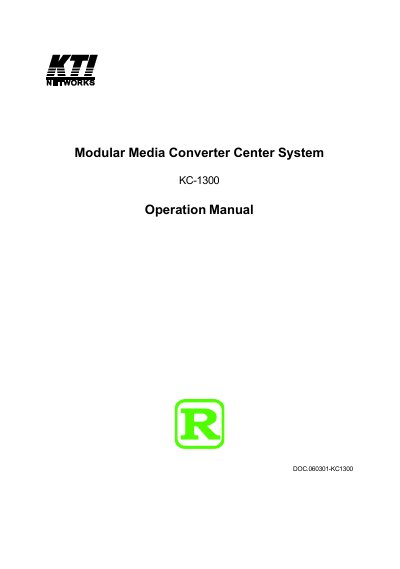 KTI Networks KC-1300 Modular Media Converter Center System Operation Manual - cover page