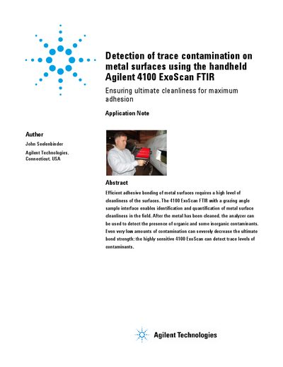 Agilent 4100 ExoScan FTIR Application Note: Detection of Trace Contamination on Metal Surfaces - cover page