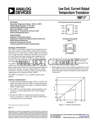 Analog Devices TMP17 Temperature Transducer Datasheet - cover page