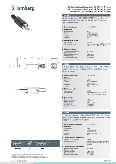 Lumberg 1532 06 Jack Connector Datasheet - cover page
