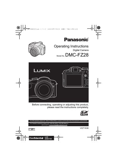 Panasonic DMC-FZ28 Digital Camera Operating Instructions