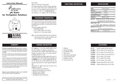 Hanna Instruments HI 981408 pH Tester for Fertigation Solutions Instruction Manual - cover page
