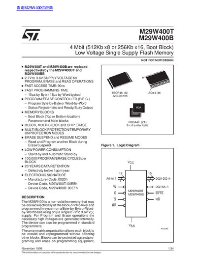 STMicroelectronics M29W400T / M29W400B Datasheet - cover page