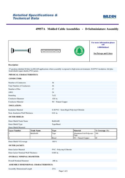 BELDEN 49957A Molded Cable Assemblies - D-Subminiature Assembly handbook - cover page