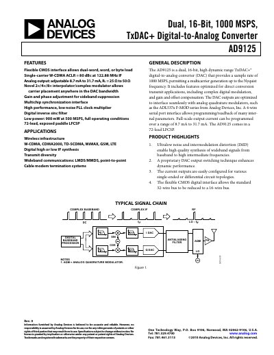 Analog Devices AD9125 Digital-to-Analog Converter Datasheet - cover page