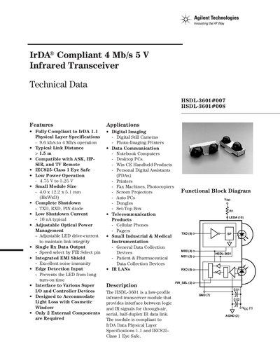 Agilent HSDL-3601#007 HSDL-3601#008 handbook - cover page