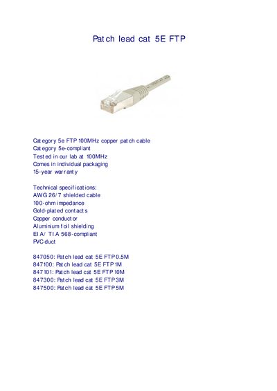 PRO SIGNAL Patch lead cat 5E FTP Manual Category 5e FTP 100MHz copper patch cable Category 5e-complian - cover page
