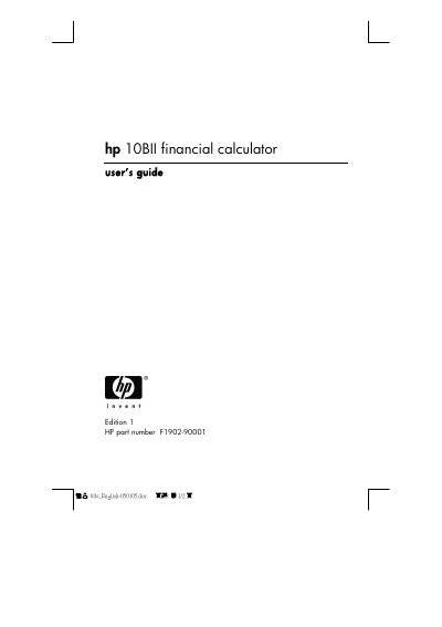 HP 10BII Financial Calculator User Guide - cover page