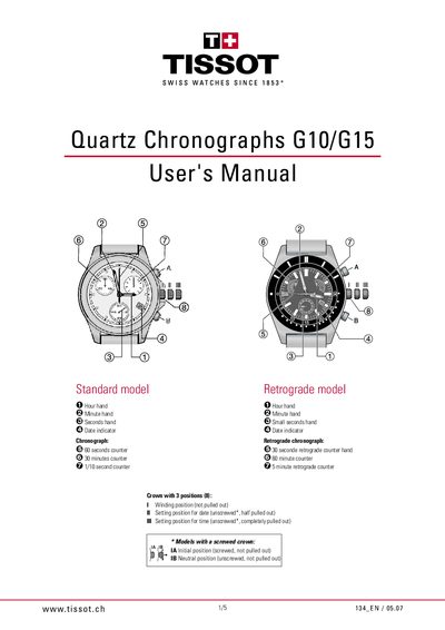 Tissot G10/G15 Quartz Chronograph User Manual - cover page