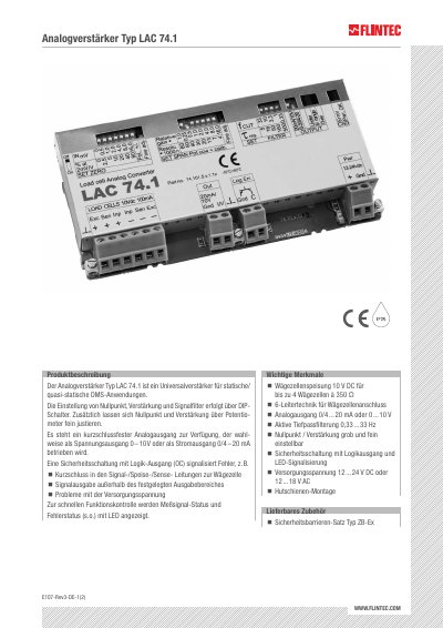 Flintec LAC 74.1 Analog Amplifier Datasheet - cover page