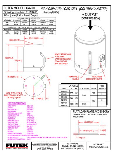 Futek LCA700 Load Cell Datasheet - cover page