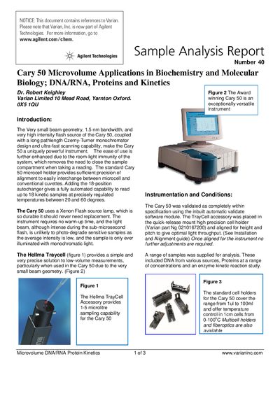 Agilent Cary 50 Microvolume Applications in Biochemistry and Molecular Biology - cover page