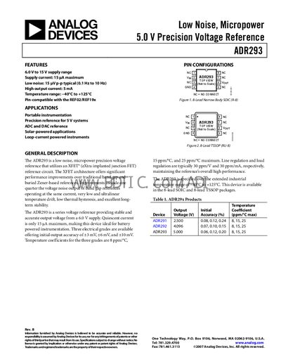 Analog Devices ADR293 Voltage Reference Datasheet - cover page