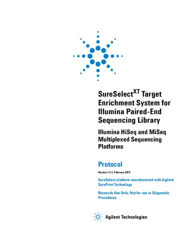 Agilent Technologies SureSelectXT Target Enrichment for Illumina Multiplexed Sequencing Protocol 1.3.1 guide - cover page