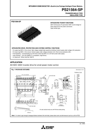 MITSUBISHI SEMICONDUCTOR PS215624-SP Manual - cover page