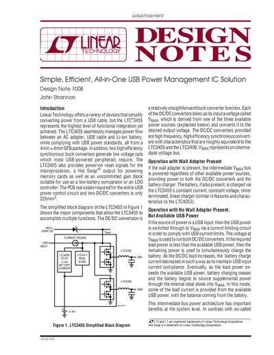 Linear Technology LTC3455 USB Power Management IC Design Note 1008 - cover page