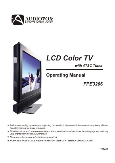 Audiovox FPE3206 LCD Color TV Operating Manual