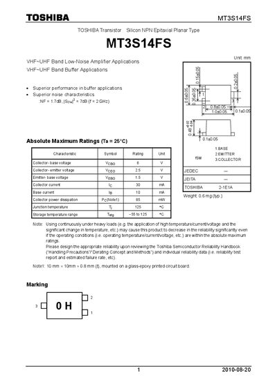 Toshiba MT3S14FS Datasheet - cover page