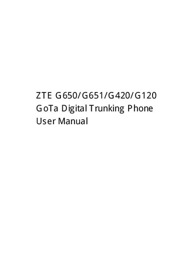 ZTE G650/G651/G420/G120 GoTa Digital Trunking Phone User Manual - cover page