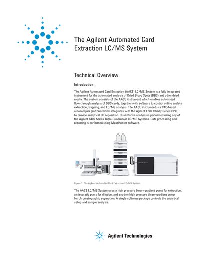 Agilent AACE Automated Card Extraction LC/MS System Technical Overview - cover page