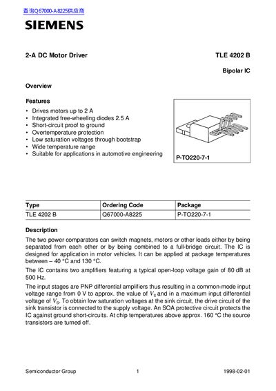 Siemens TLE 4202 B Bipolar IC Datasheet - cover page