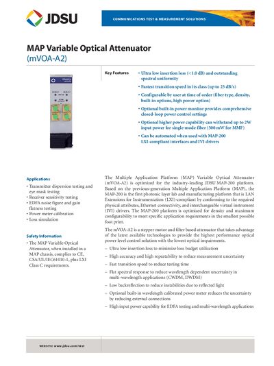 JDSU mVOA-A2 Variable Optical Attenuator Datasheet - cover page