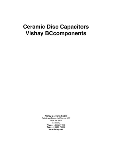 Vishay DNEMI/RFI Y2-DN Ceramic Disc Capacitor Datasheet - cover page
