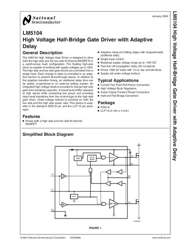 National Semiconductor LM5104 High Voltage Half-Bridge Gate Driver Handbook - cover page
