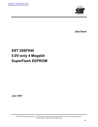 Silicon Storage Technology SST 28SF040 4 Megabit SuperFlash EEPROM Datasheet - cover page