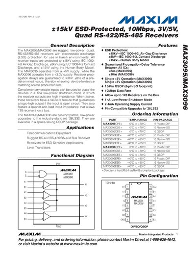 Maxim MAX3095/MAX3096 Datasheet - cover page