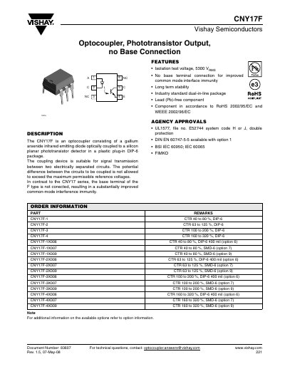 Vishay CNY17F Optocoupler Datasheet - cover page