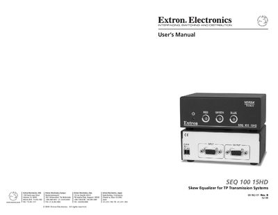 Extron SEQ 100 15HD Skew Equalizer User Manual - cover page