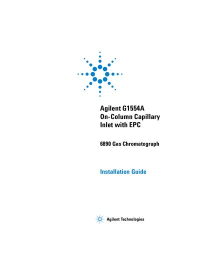Agilent On-Column Capillary Inlet with EPC Installation Guide for 6890 GC - cover page