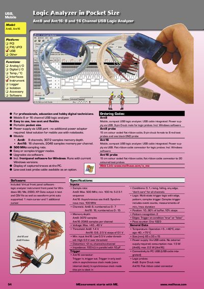 Meilhaus Ant8/Ant16 Pocket‑Size USB Logic Analyzer Product Leaflet
