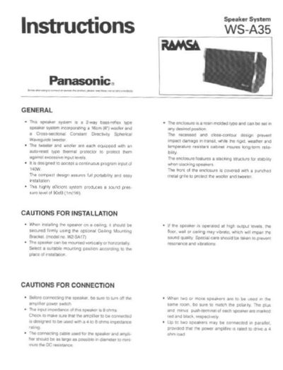 Panasonic WS-A35 Speaker Installation and Connection Guide - cover page
