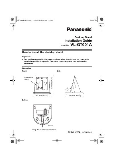 Panasonic VL-GT001A Desktop Stand Installation Guide - cover page