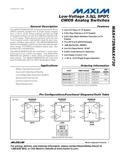 Maxim MAX4729/MAX4730 Low-Voltage 3.5 SPDT CMOS Analog Switches Datasheet