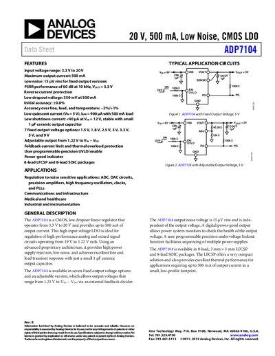 Analog Devices ADP7104 LDO Regulator Datasheet - cover page