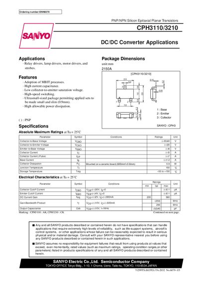 SANYO CPH3110/3210 Datasheet - cover page