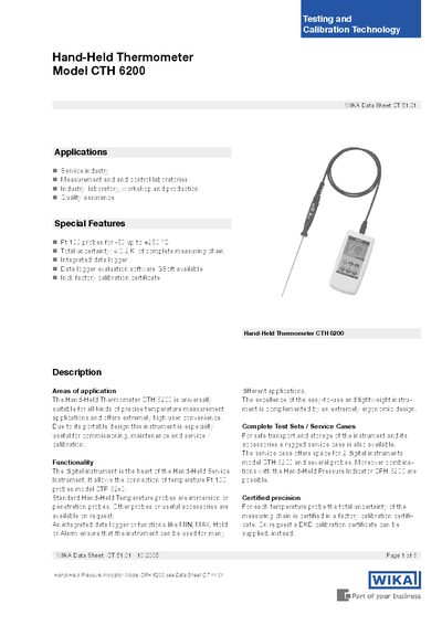 WIKA CTH 6200 Hand-Held Thermometer Datasheet - cover page
