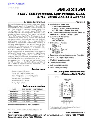 Maxim MAX4620/MAX4630/MAX4640 Analog Switches Datasheet - cover page
