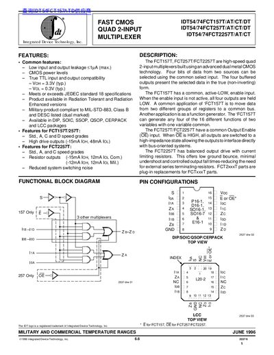 IDT IDT54/74FCT157T/AT/CT/DT IDT54/74FCT257T/AT/CT/DT IDT54/74FCT2257T/AT/CT handbook - cover page