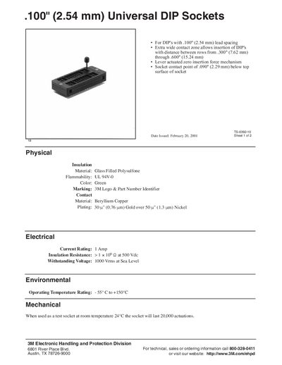 3M 100" (2.54 mm) Universal DIP Sockets Manual - cover page