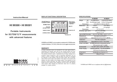 Hanna Instruments HI 99300/99301 Portable Instrument Instruction Manual - cover page