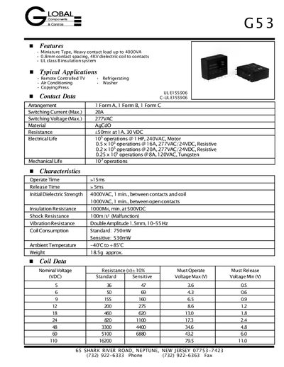 Global G53 Datasheet - cover page