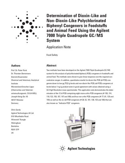 Agilent 7000 Triple Quadrupole GC/MS PCB Analysis Application Note - cover page