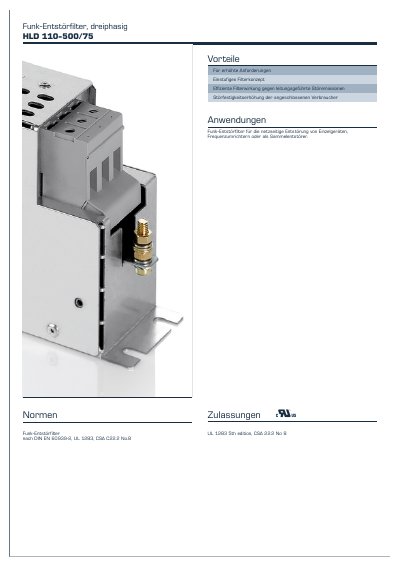 Block HLD 110-500/75 Three-Phase EMI Filter Datasheet - cover page