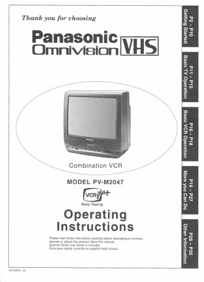 Panasonic PV-M2047 Combination VCR Operating Instructions - cover page